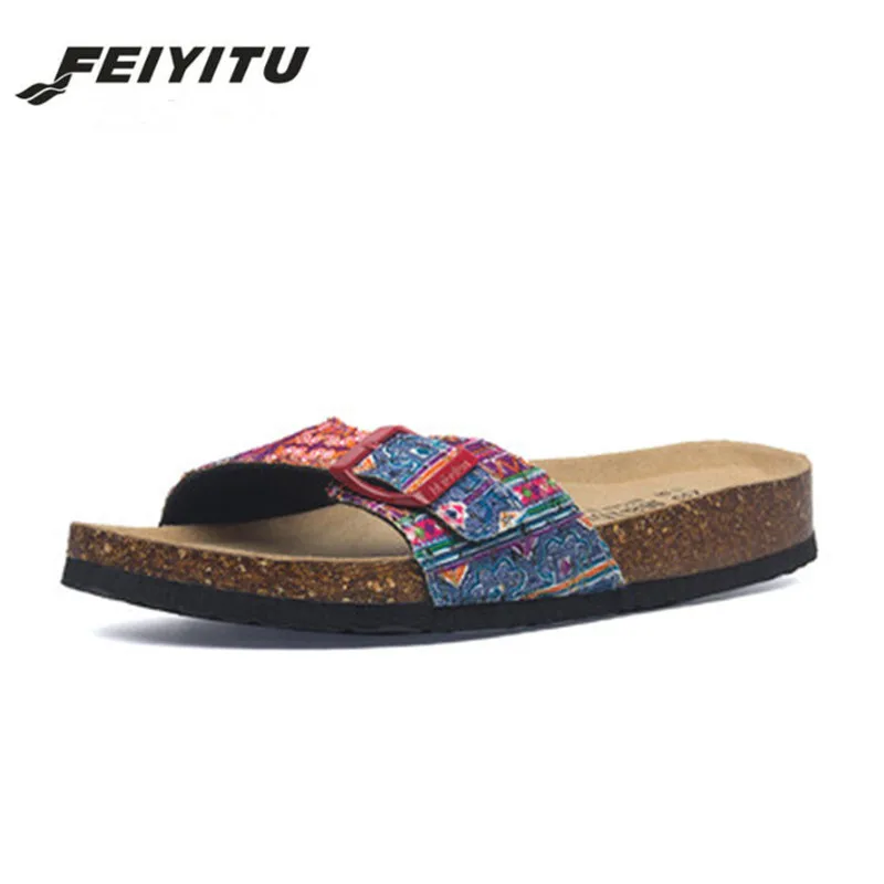 FeiYiTu/Новинка года; модные летние сандалии из пробки; женские повседневные пляжные разноцветные Вьетнамки; шлепанцы на плоской подошве; большие размеры 35-45