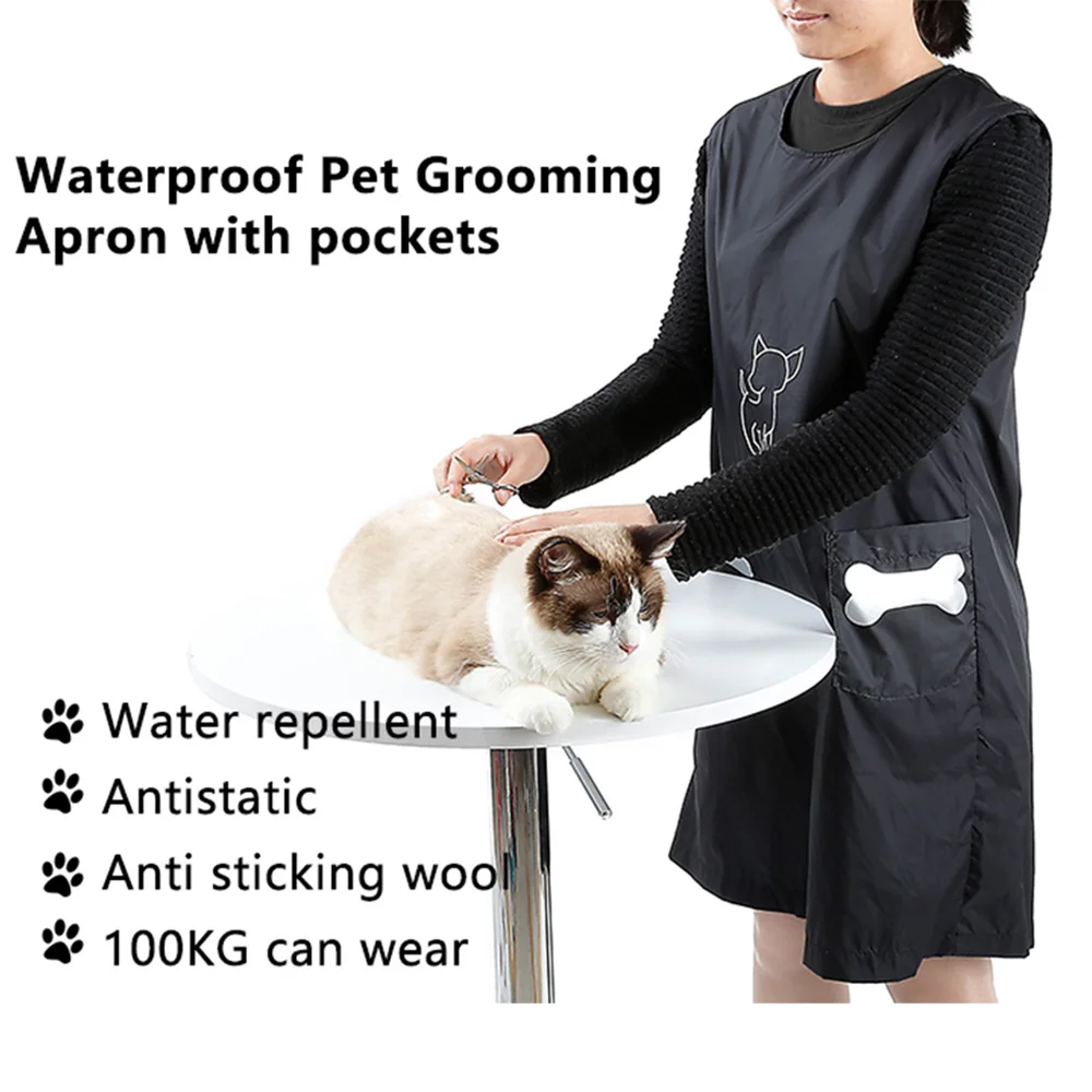 Pet Grooming Overalls Waterproof Nylon Grooming Apron with Pockets Anti Stick Wool Dog Cat Cleaning Supplies