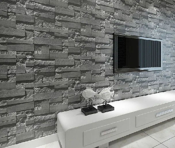 Stacked Brick Stone Wallpaper Modern Wallcovering Pvc Roll Stacked Brick Stone Wallpaper Modern Wallcovering Pvc Roll Wall Background Grey For Living Room In Wallpapers From Home