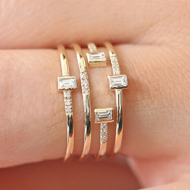 

Fashion 4 layers Women Punk Ring Cubic Zircon Female Jewelry Crystal Silver Rose Gold Color Luxurious Engagement Wedding Band