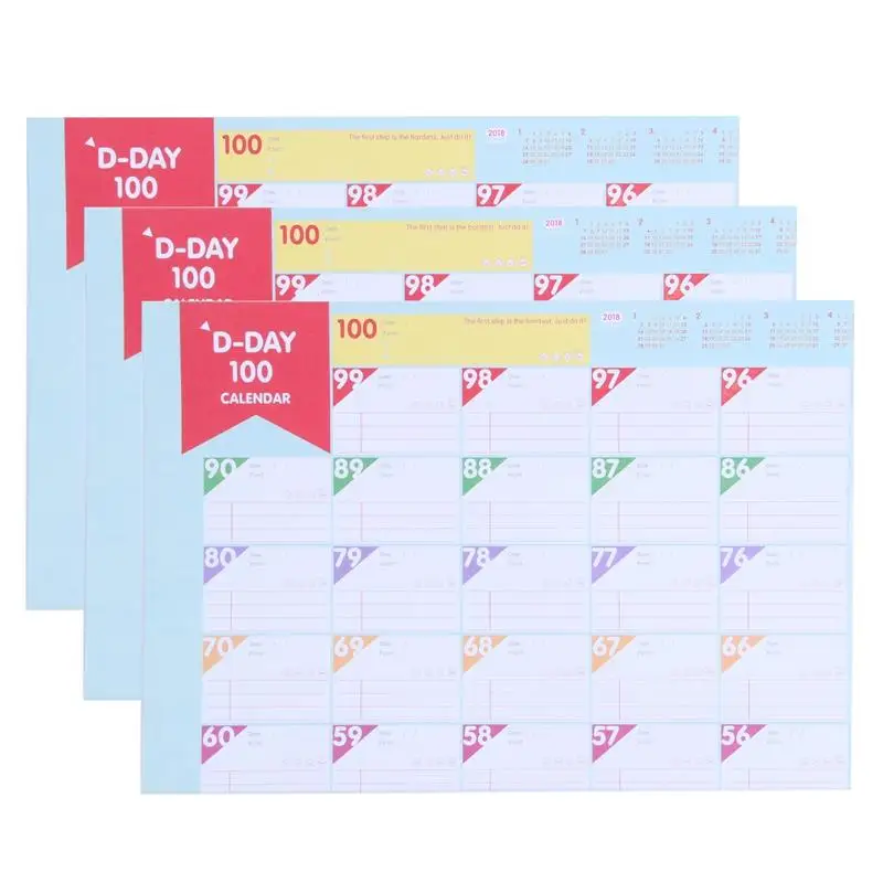 

3 Sheets Plan Paper 100 Days Countdown Schedule Wall Calendars Daily Weekly Months Planner Goals Organizer for Work/Study/Lose