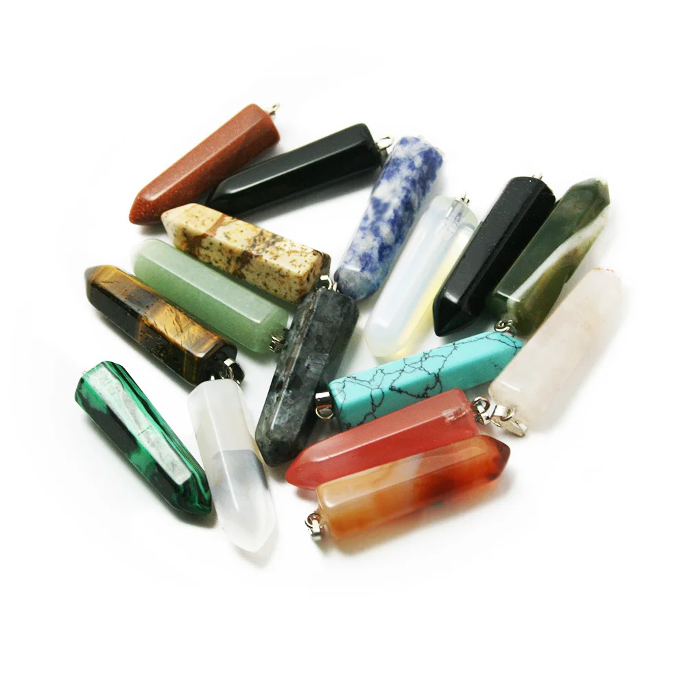 

Free shipping 1piece Cylinder shape Natural Crystal Quartz Pendant Stone Necklace For Female (BTB692)