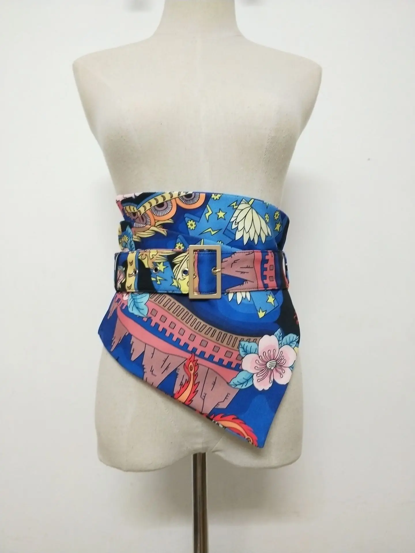 

GETSRING Waist Belt Waistband Women Cummerbunds Irregular Wide Cotton Adjustable Blue Printing Fashion Vintage Betls Waistbands