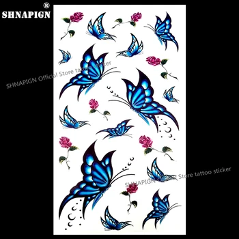 

SHNAPIGN Blue Lover Butterfly Temporary Tattoo Body Art Arm Flash Tattoo Stickers 17*10cm Waterproof Fake Henna Painless
