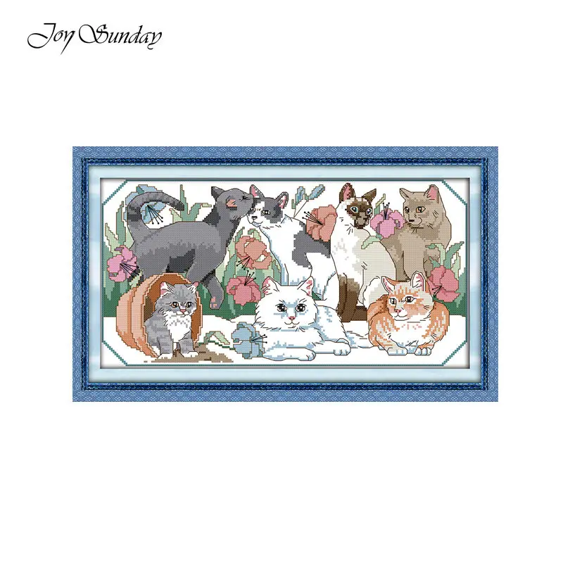 

New Arrival Joy Sunday Counted Cross Stitch Kits DMC 11CT 14CT Cross Stitch Cat Animal Pattern Printed Embroidery Needlework Kit