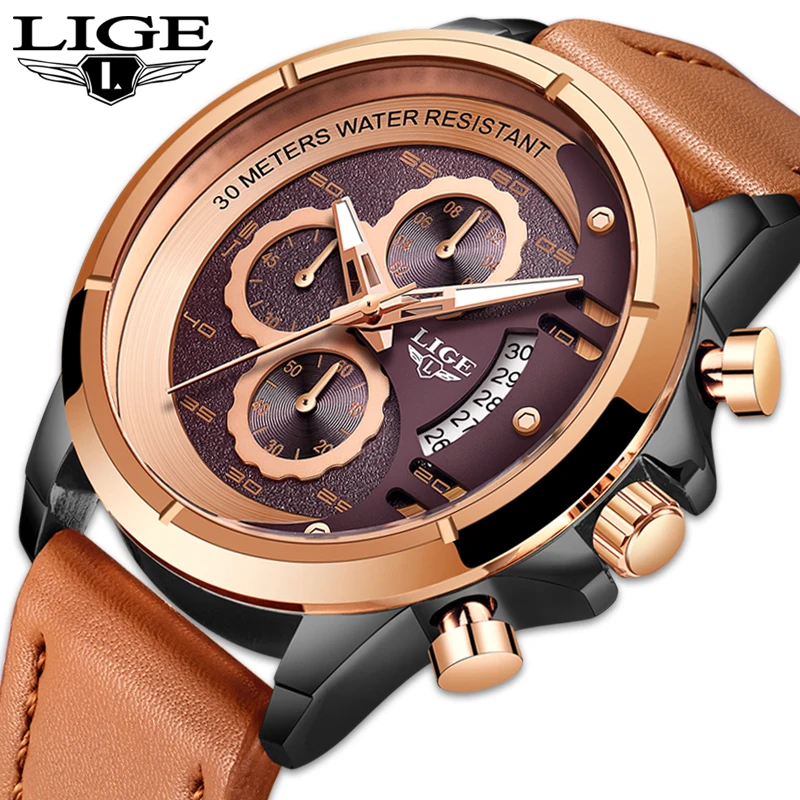 

LIGE Watch Top Brand Man Watches with Chronograph Sports Waterproof Clock Man Watches Military Luxury Men's Watch Analog Quartz