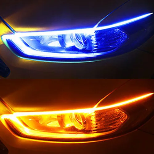 Audbic 30 см 45 см 60 см Универсальная автомобильная DRL светодиодная лента Гибкая течёт сигнальные огни поворота Авто ангельские глазки дневные ходовые огни - Цвет: Blue-Yellow