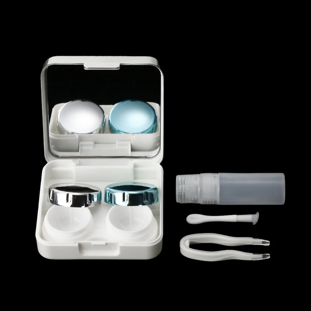 

2019 colored Contact Lens Case With Mirror women Colored Contact Lenses box eyes contact lens container Lovely Travel kit box