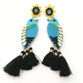 

Dong mu jewelry 2018 new fashion acrylic bird earrings parrot tassel ladies fashion pretty earrings wild single birthday gift
