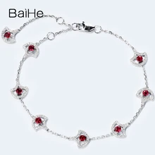 BAIHE Твердые 14 K White Gold 0.8CT Сертифицированный Подлинные Природный Рубин Юбилей Для женщин классический Fine Jewelry уникальная Подарочный браслет
