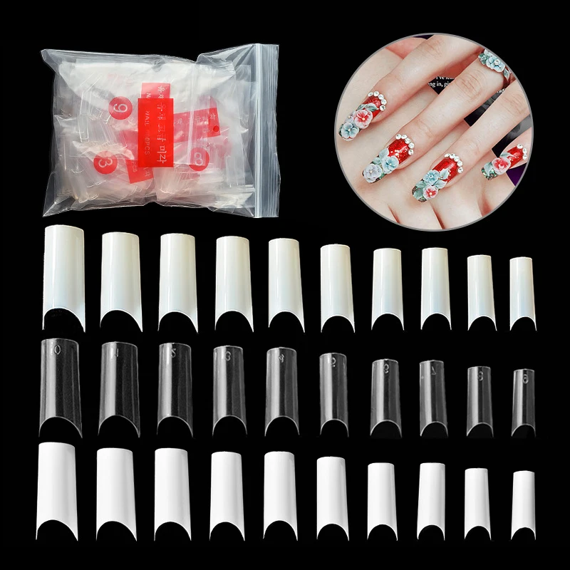 

500pcs Acrylic Fake Nail Curve faux ongles Transparent Natural White Artificial False Nail Full Cover Manicure Fake Nail Art Tip