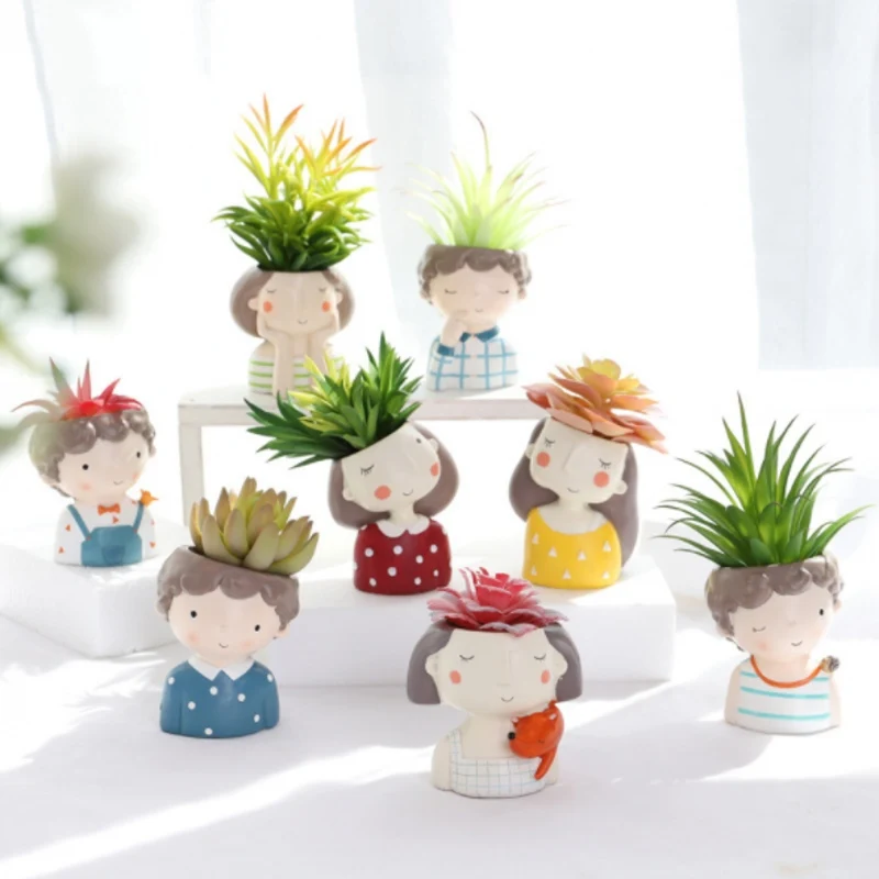 

Flower Girl Plants vase European Style Succulent Plants Planter Pot Mini Bonsai Cactus Flower Pot Home Decor Craft