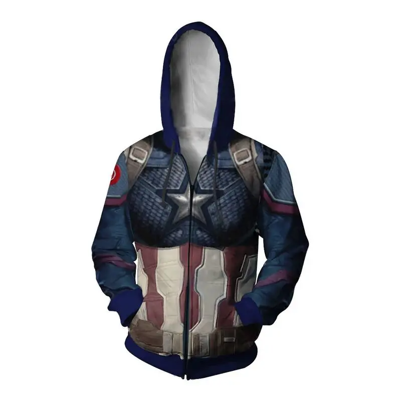 

Marvel The Avengers 4 Endgame America 3D Print Captain America Hoodies Sweatshirts Zip Up Super Hero Hooded Jacket Plus Size 5XL