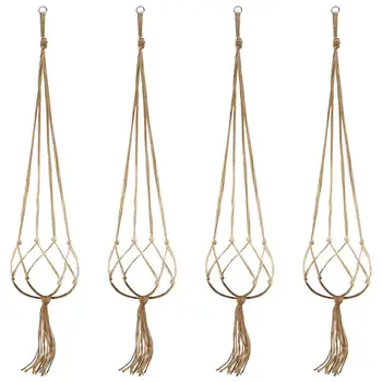 

Plant Hanger Flowerpot Hanger Plant Rope Hangers Indoor or Outdoor Decorations 121.9 cm 4 Medium Size Jute Suspension, 4 Nets