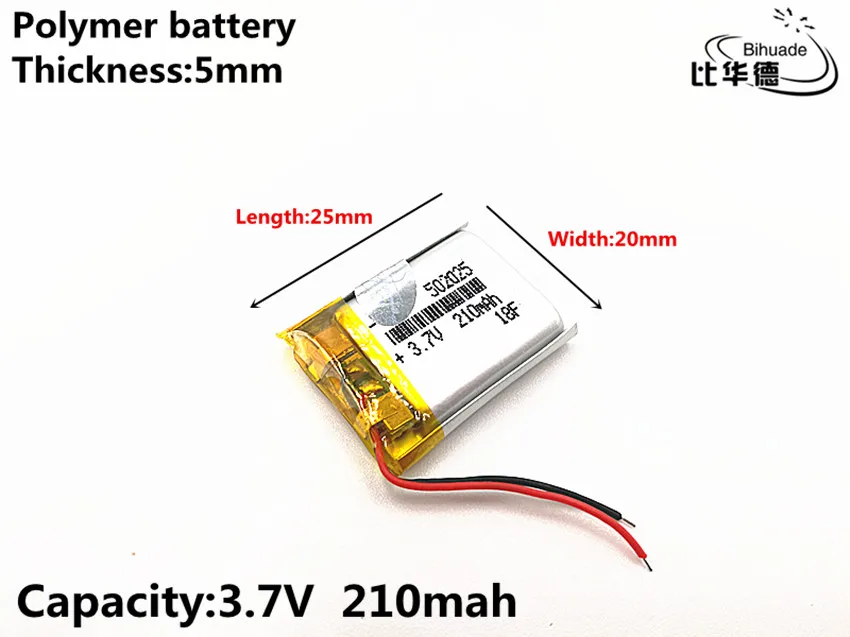 1 шт./лот 3,7 V 210mAH 502025 полимерный литий-ионный/литий-ионный аккумулятор для DVR, gps, mp3, mp4