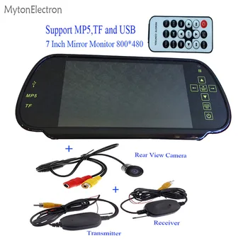 

wireless 2.4G Transmitter & Receiver + Car backup Rear View Camera + 800RGBx480 7 inch Car Mirror Monitor with Mp5 TF USB