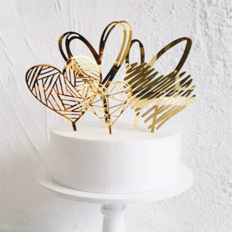 

Gold Silver Acrylic Heart Collection Cake Topper Dessert Decoration For Birthday Party Lovely Gifts Insert Party Decor