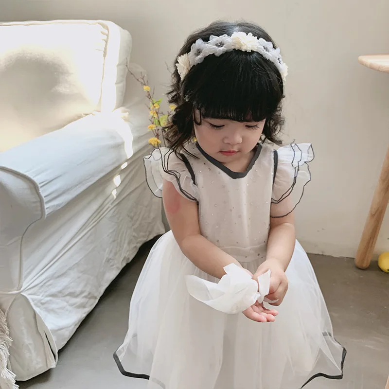 

Summer baby girls fashion paillette sleeveless princeess mesh dresses cute girl all-match birthday dress