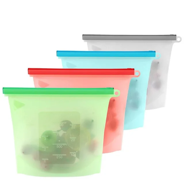 4Pcs Reusable Silicone Plastic Bag Food Wrap Storage Ziplock Bags