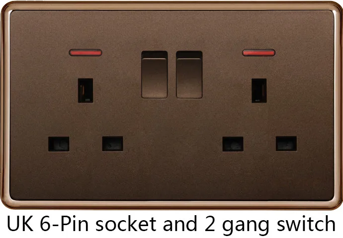 UK 6-Pin socket and 2 gang switch