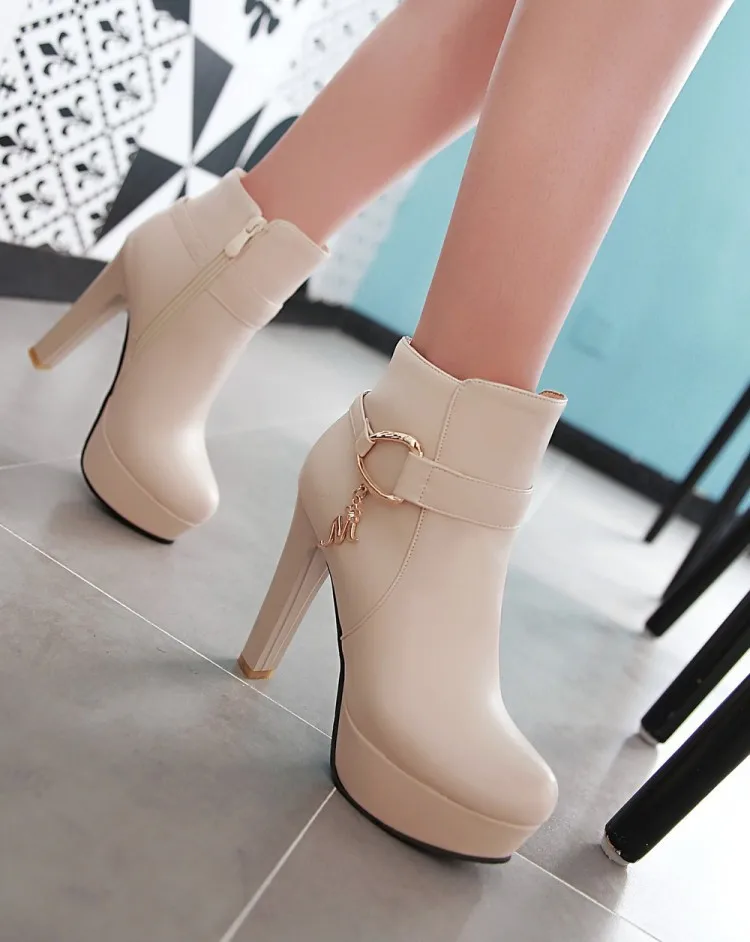 Womens Fashion Elegant Booties High Heels Shoes For Ladies Online Black And White Platform Ankle Boots Pink Beige2