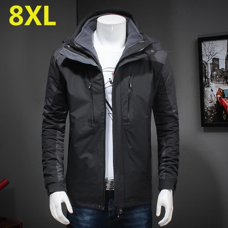 Высокое качество 10XL 8XL 6XL 5XL 4X Мужская зимняя водонепроницаемая куртка два в одном толстовка на молнии с хлопковой подкладкой пальто треккинг путешествия