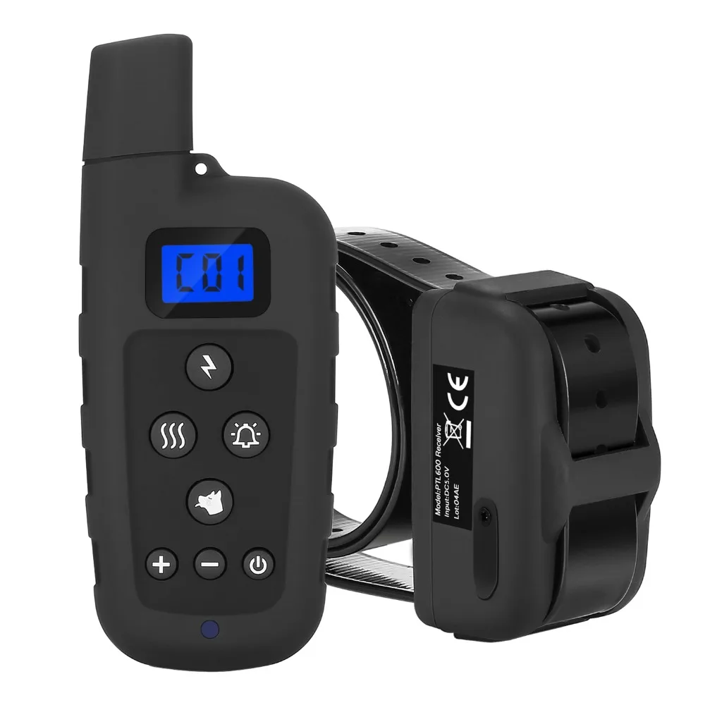 

Trainertec PTL600 Waterproof Shock Vibration Tone Long Range Dog Training Collar with LCD Remote Black