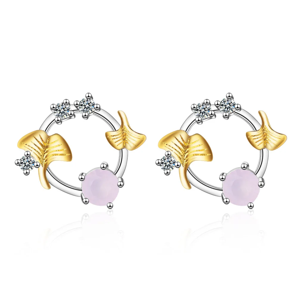 

New Fashion 925 Sterling Silver Sweet Shiny Zircon Crystal Leaf Flower Stud Earrings For Women Jewelry Gift Drop Shipping