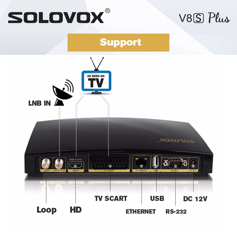 

SOLOVOX V8S PLUS Satellite Receiver DVB-S2 Digital Satellite Receiver Biss Key WEB TV Home Theater Support cccam spain USB Wifi