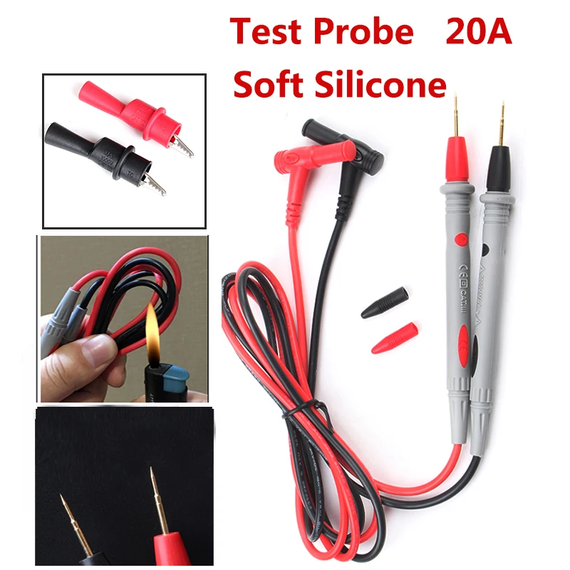 

20A Silicone wire Universal Probe test Leads Multimeter tester probe tip With 1pair alligator clip and Probe Crocodile Clamp