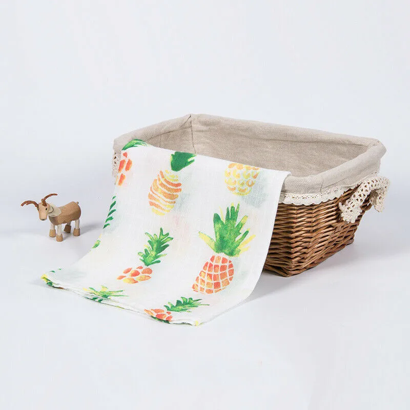 Pineapple PUDCOCO мягкое большое хлопковое детское одеяло дышащее муслиновое Пеленальное Одеяло с квадратами из бамбукового волокна детское полотенце 120x120 см - Цвет: Pineapple