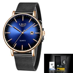 Лучший бренд класса люкс LIGE Для мужчин s часы Повседневное модные часы Для мужчин сеть с Водонепроницаемый наручные часы Аналоговые