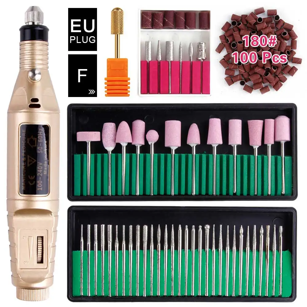 Электрический Маникюрный фрезерный станок, керамические фрезы, твердосплавные сверла для ногтей, педикюрный аппарат, алмазный резак для снятия лака для ногтей - Цвет: Pen Set F 180F EU