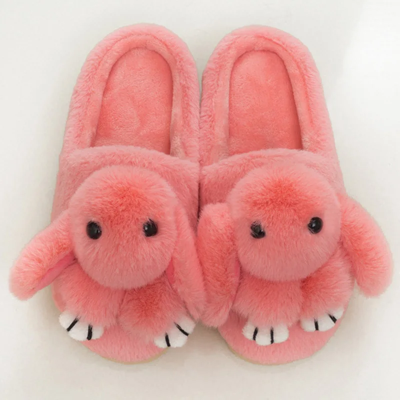 С рисунком кролика; женские милые зимние комнатные тапочки плюшевые Базовая женская обувь Тотем; меховые шлепанцы размера плюс; большие размеры 36-44 - Цвет: Pink