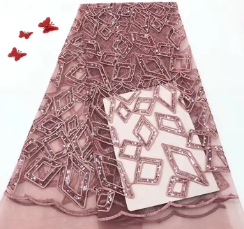 

New design French Net Sequin Lace Fabric 2019 Latest african sequence lace fabric with embroidery tulle fabric YYZ0013