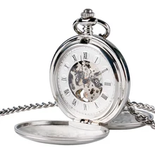 YISUYA Скелет карман серебряные часы Чехол ручной Ветер деловые Часы римскими цифрами Винтаж FOB Подвеска цепи рождественские часы подарок