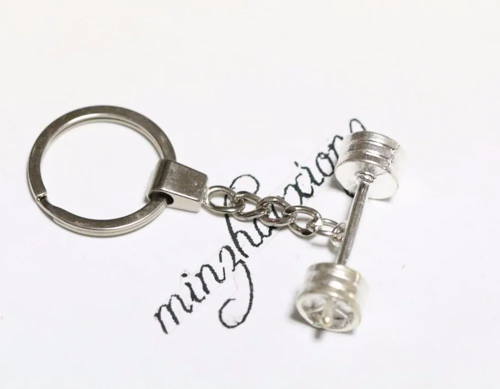 

DUMBBELL BARBELL WEIGHT Charm Chain Keychain *Fitness Weightlifting Gym CROSSFIT