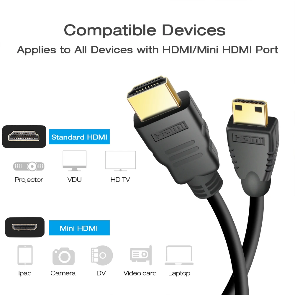 9 футов 1 м, 2 м, 3 м, 5 м, 10 м высокоскоростной позолоченный HDMI к MINI HDMI штекер Male-Male HDMI кабель 1,4 Версия 1080p 3D для планшетов DVD