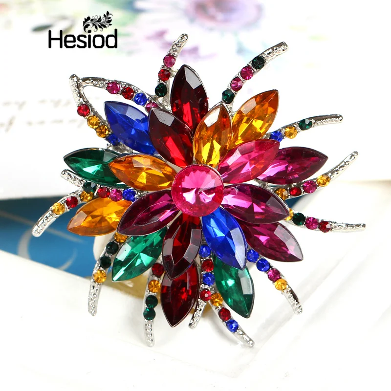 

Hesiod Rhinestone Flower Brooches For Women Simple Design Fashion Jewelry Wedding Pin and Brooch Colorful