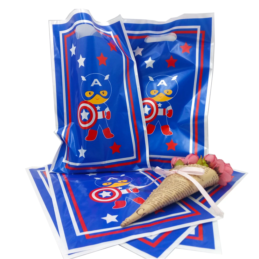 6 шт. Капитан Америка для вечеринки PE печатных пластиковые мешки для конфет, хозяйственная Подарочная сумка для детского дня рождения