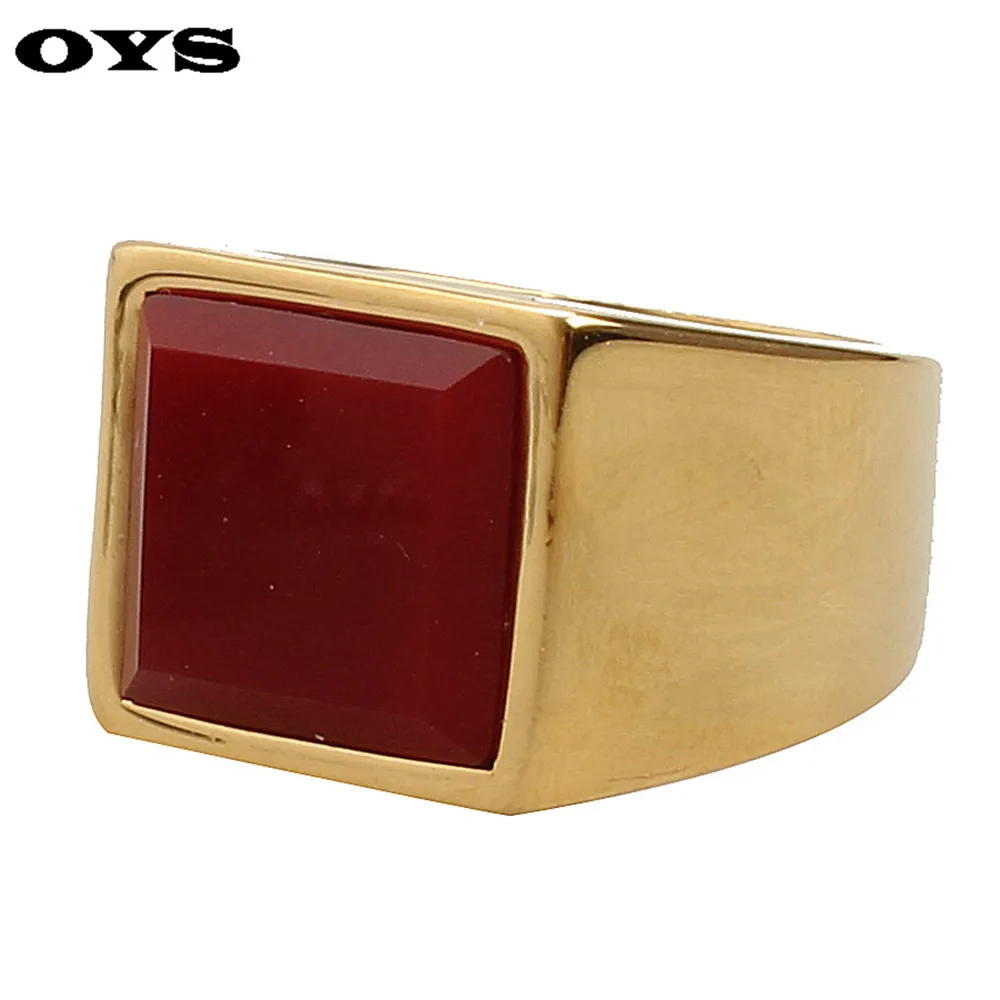 Square Ruby font b Men b font font b Ring b font Trendy Accessories 316L Stainless