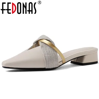 

FEDONAS Fashion Sexy Mules Shoes Woman High Heels Genuine Leather Pointed Toe Party Wedding Shoes Spring Summer Sandals