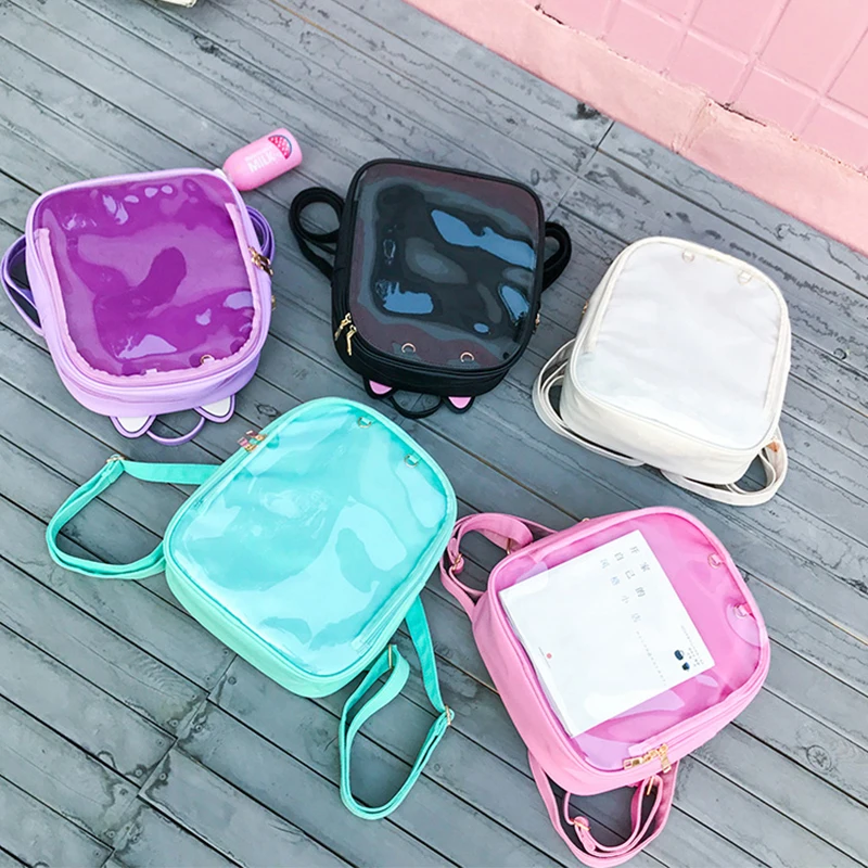 Милые рюкзаки с кошачьими ушками из искусственной кожи; яркие цвета; прозрачная сумка; Детские сумки на плечо; школьная сумка для девочек-подростков; дорожная сумка
