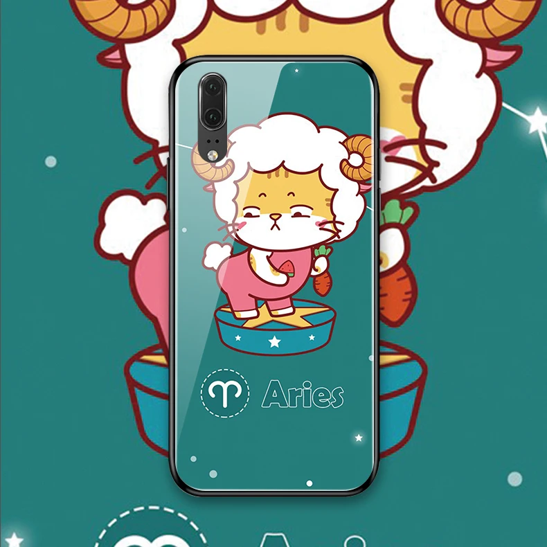 

Constellation For Honor 8X 9 10 V20 Luxury Tempered glass Phone Case For HUAWEI P20 30 PRO lite Mate 20 Pro lite X Nova 3 4 E i