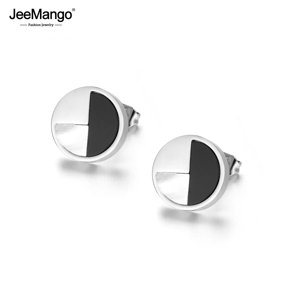 

JeeMango Stud Earrings 1/4 Shell 1/2 Acrylic Rose Gold Jewelry For Girls Women Boucle D'oreille Stainless Steel Jewelry JE18040