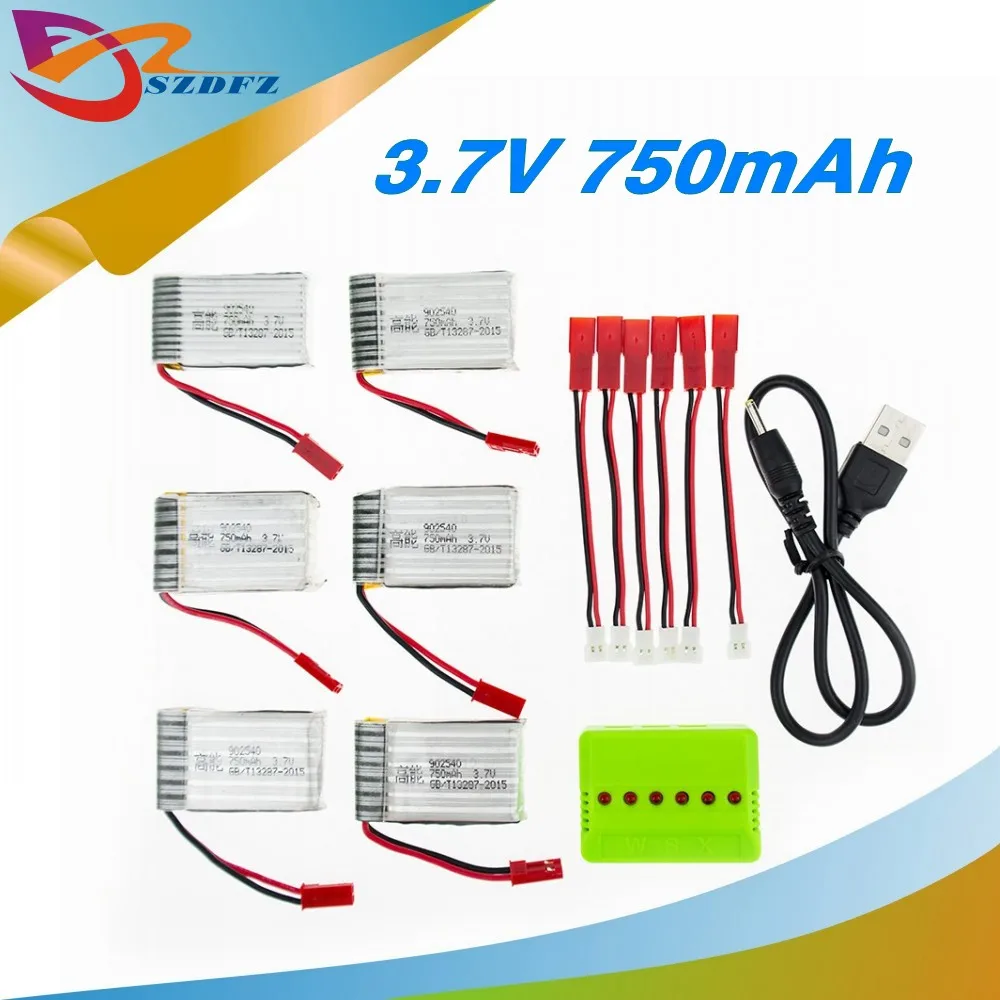 3 7 V 750 mAh литий-полимерный аккумулятор 6 шт. с зарядным устройством для MJX X400 x800 X300C