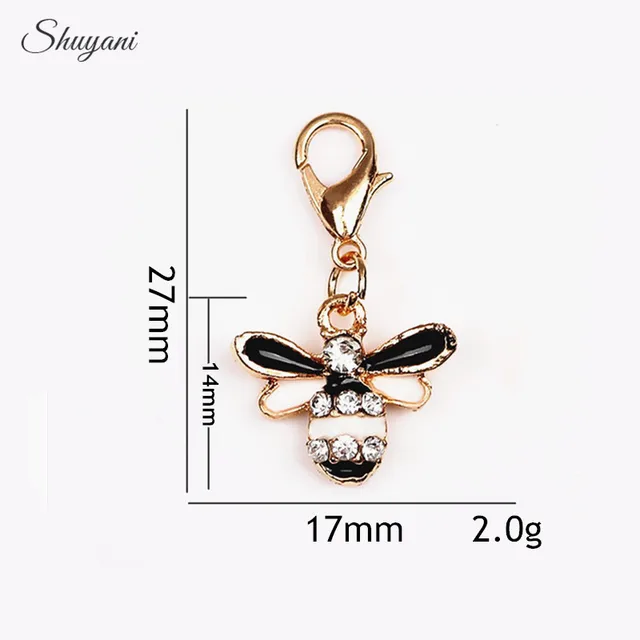 27*17mm Animal Enamel Floating Dangle Charms Crystal Bee Charms Pendant