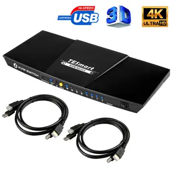 

TESmart 4 Port USB HDMI KVM Switch 4x1 KVM Switch HDMI Support 3840*2160/4K*2K Extra USB 2.0 Port with 2 Pcs 5ft KVM Cables