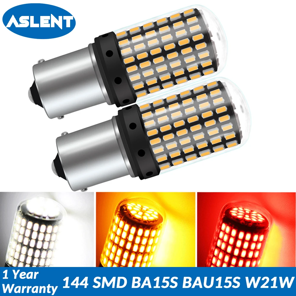 

ASLENT 2X 1156 BA15S P21W BAU15S PY21W 1157 LED Bulbs 144 smd CanBus No Error T20 7440 W21W lamp For Turn Signal Light No Flash