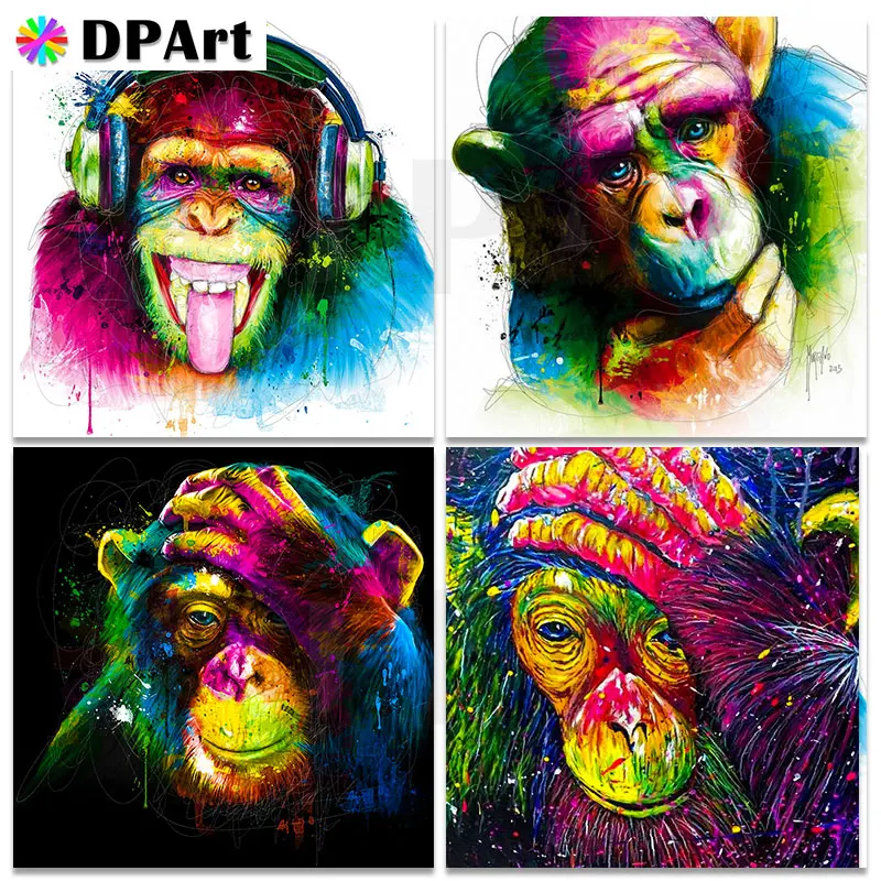 

Diamond Painting Full Square/ Round Chimpanzee Colourful Animal Daimond Painting Rhinestone Embroidery Cross Stitch Art M017